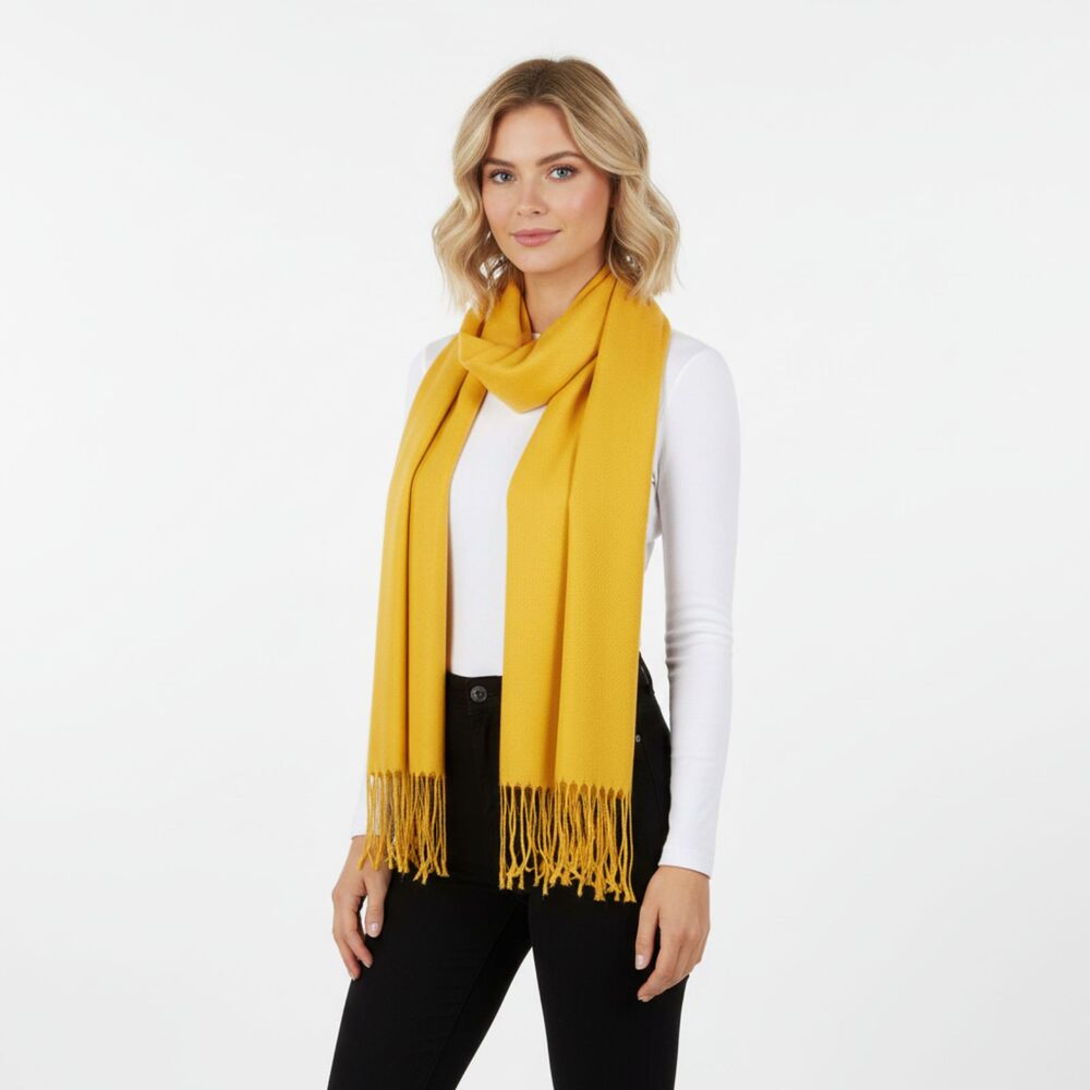 Selini 100% Pashmina Fringe Edge Rectangle thin knit Scarf OS